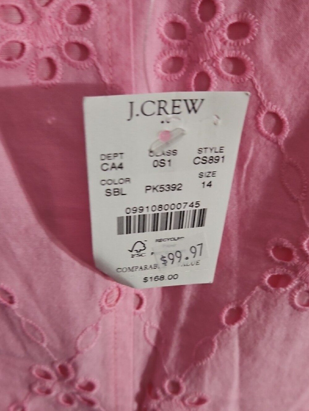 J. Crew Womens' Pink Eyelet Sundress - Picture 3 of 6